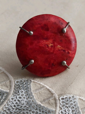 Handmade ring like new with large red coral