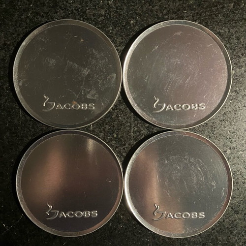 Jacobs coffee collectible coasters set of 4, metal with cork base