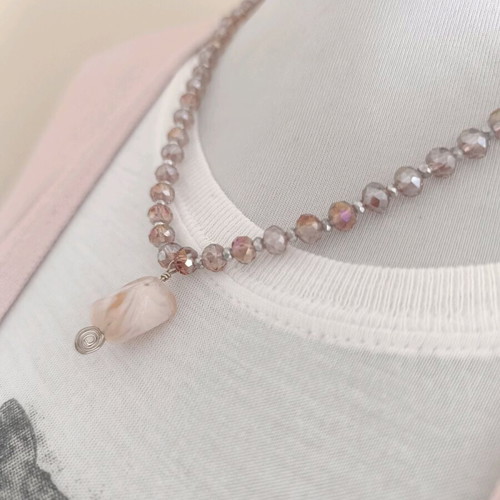 Handmade pink Murano necklace with 925 silver - the cardigan is a gift