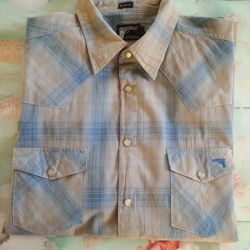 Criminal Depi shirt L, beige and blue cotton
