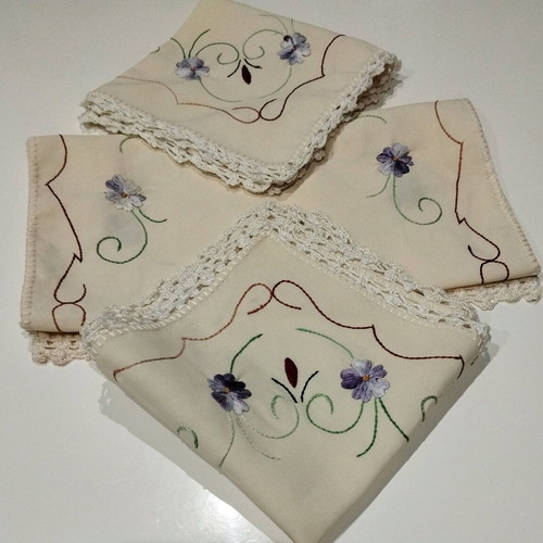 Handmade Set of 3 Embroidered Pieces with Lace New