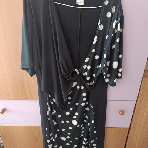 Black dress Greek made with polka dots 2XL like new