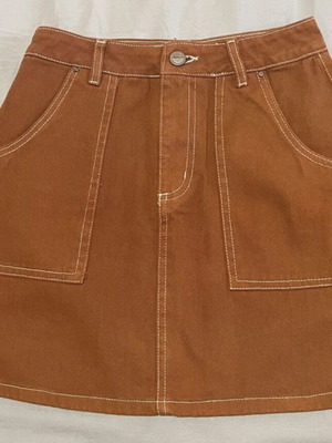 Μίνι φούστα Pink Woman σε καφέ απόχρωση σαν καινούργιο, μέγεθος XS