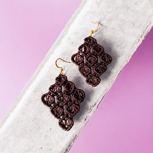 Handmade brown macrame earrings made to order
