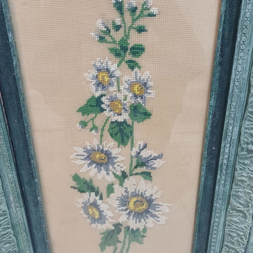 Embroidered painting used with greenish frame 34cm x 54cm