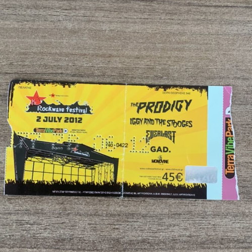 Rockwave Festival 2012 Ticket used, collectible with The Prodigy and Iggy Pop