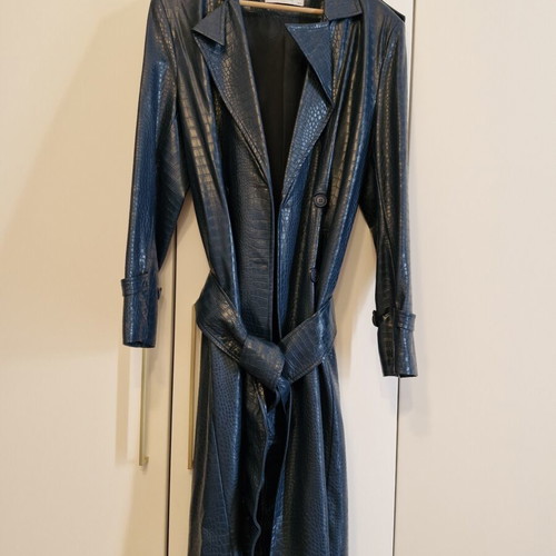 Vassia Kostara Croc-Effect Eco Leather Trench Coat Navy like new
