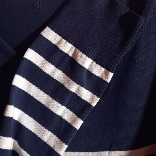 Knitted dress XL used, dark blue with white stripes