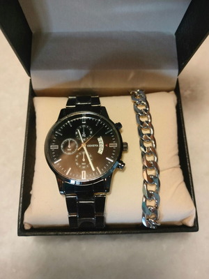 Geneva men's watch and silver chain bracelet set new in box