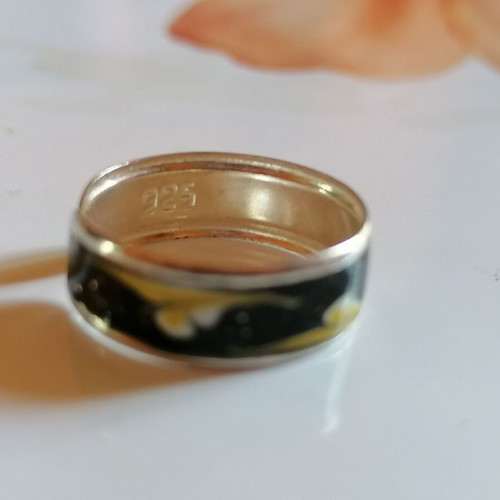 Silver 925 Painted Black Toe Ring new with yellow and white designs
