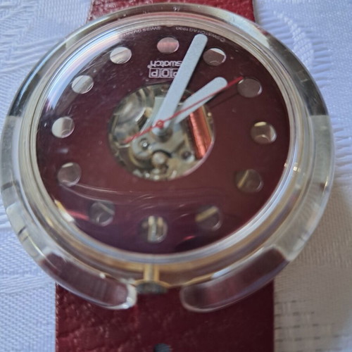 Swatch pop wristwatch new, red, women's