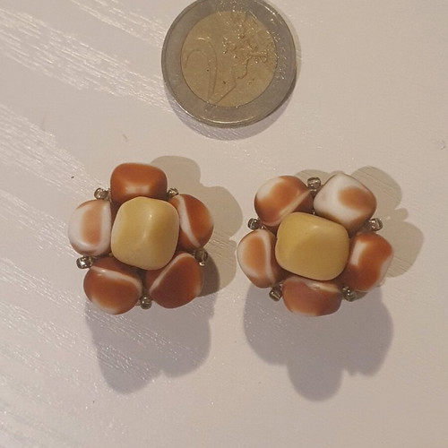 Vintage clip earrings used with natural stones, made in Austria