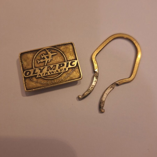 Vintage Olympic Airways keychain used, bronze