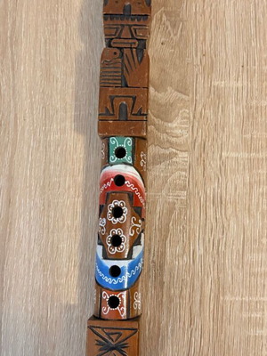 Wooden Ethnic Flute with Traditional Andean Carvings like new