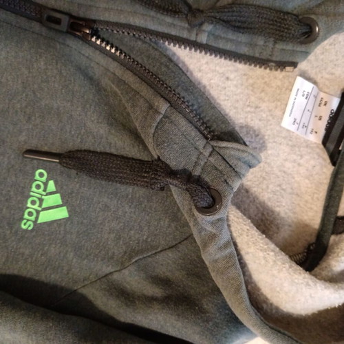 Adidas climate cotton men's zip-up hoodie size L, grey with green stripes
