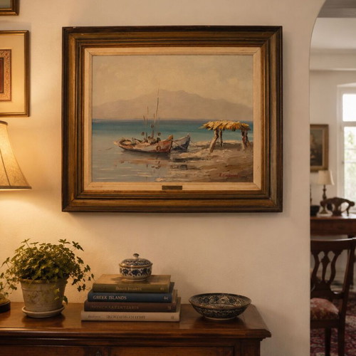 Seascape painting by Stavros Bouranis, like new, signed artwork
