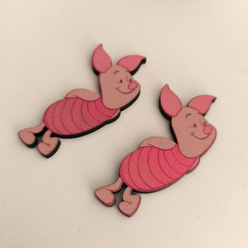 Piglet earrings new, wooden, 5 cm, pink multicolor