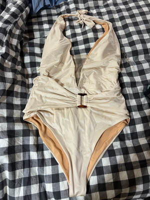 SugarFree swimsuit large used, beige with bust transparency