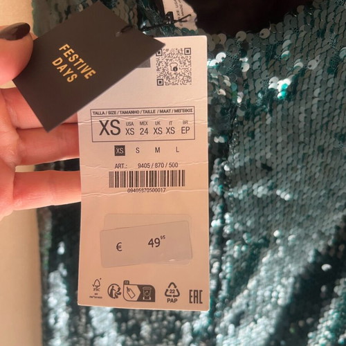 Zara sequined dress new, emerald, size XS