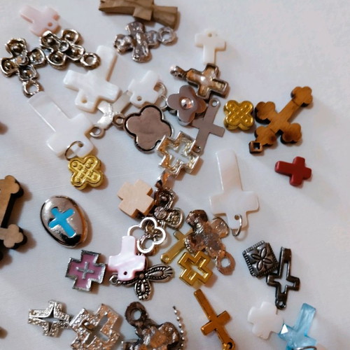Collection of used baptism witness cross charms over 85 pieces