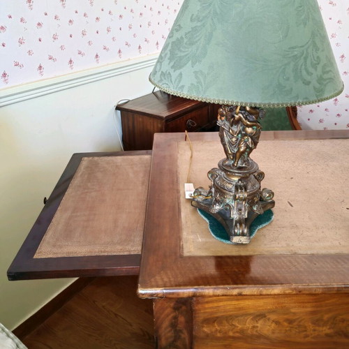 Antika desk used, walnut with brass details