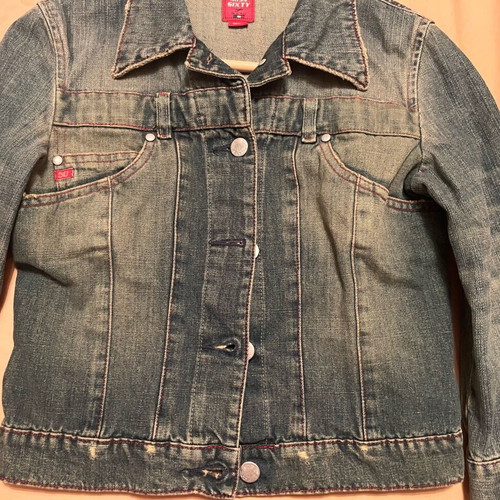 Miss Sixty Denim Jacket Unique Short Cropped with Drawstring Sleeves Size Small Like New