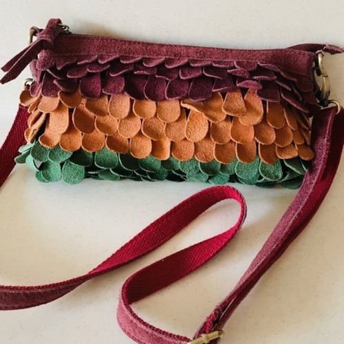 Boho suede women's crossbody bag, multicolor