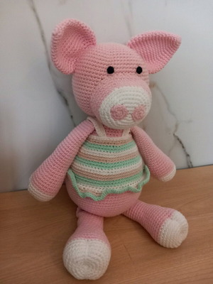 Handmade knitted pig doll 42 cm new