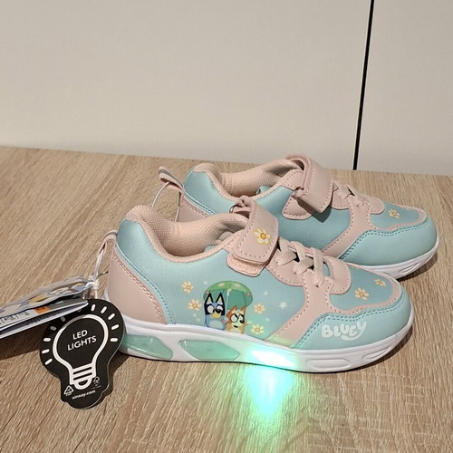 Bluey Sneakers with LED Lights, Size 27, Pink and Turquoise