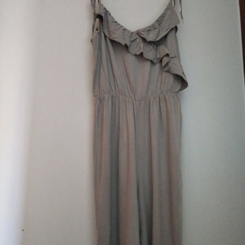 One-piece jumpsuit used, cotton fabric, gray and beige, size M
