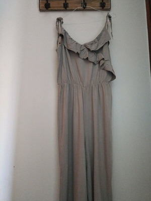 One-piece jumpsuit used, cotton fabric, gray and beige, size M