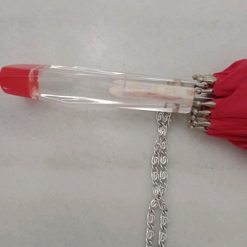 Women's red stick umbrella like new, 100% nylon