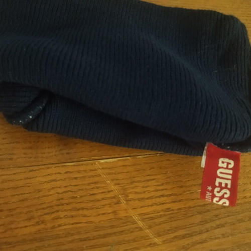 Guess knit beanie size L like new, navy blue with white logo