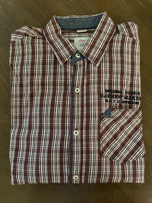 S.Oliver checked shirt brown with denim details size L used