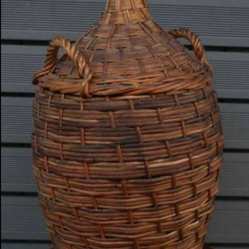 Old wicker demijohn used, dimensions 65x35
