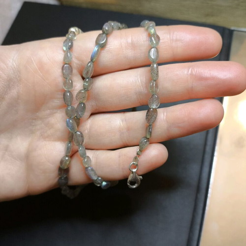 Handmade necklace with silver elements and labradorites like new, 65.5 cm