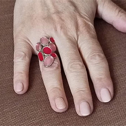 Ring used with enamel and steel base in pink shades