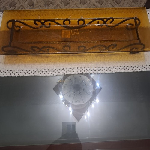 Decorative glass platter with metal base Trimar like new