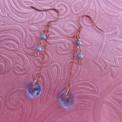 Colorful heart and pearl dangle earrings, stainless steel