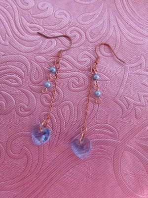 Colorful heart and pearl dangle earrings, stainless steel