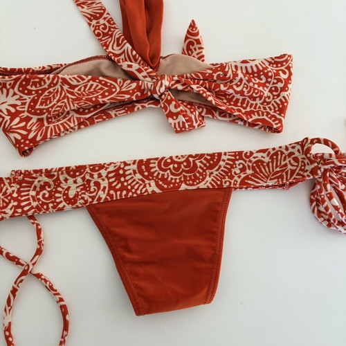 Very very small sexy bikini with triple side ties, white and orange