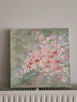 Handmade artwork with abstract florals on canvas 40x40cm