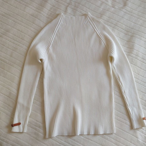 White Turtleneck Sweater new with brown sleeve details