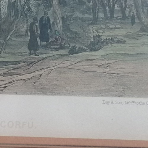 Corfu Lithograph by Edward Lear used, framed 58x46cm