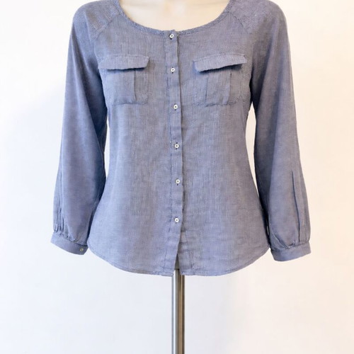 Zara Basic Micro-Gingham Shirt like new, grey and blue