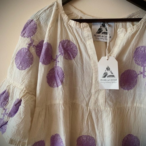 Pearl and Caviar Boho Dress new, 100% cotton with lilac details