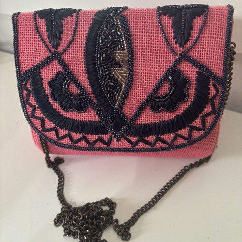 Handmade crossbody bag new, pink with embroidery