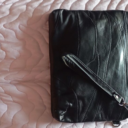 Leatherette pouch with shoulder strap, new, black