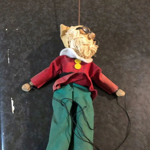 Puppet doll used vintage old wooden with metal controller