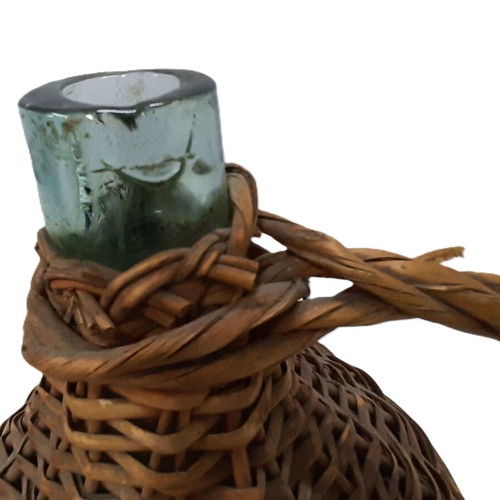 Vintage Demijohn 1940s–1950s Glass and Rattan 5 Liters Used